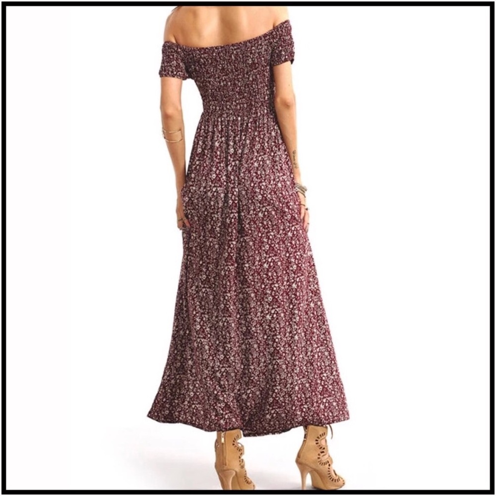 Smocked Floral Dress in Aubergine - Picture 5 of 6